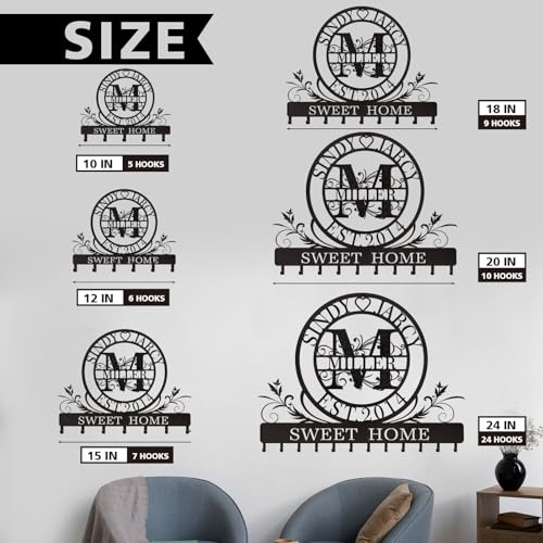 Dyoart Personalized Key Holder for Wall, Custom Family Name Metal Wall Key Hanger, Key Hooks with Monogram Design, Key Rack Holder Wall Mount for Living Room Bedroom, Anniversary Couple Gift - color: 04 Monogram