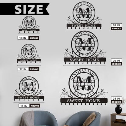 Dyoart Personalized Key Holder for Wall, Custom Family Name Metal Wall Key Hanger, Key Hooks with Monogram Design, Key Rack Holder Wall Mount for Living Room Bedroom, Anniversary Couple Gift - color: 04 Monogram