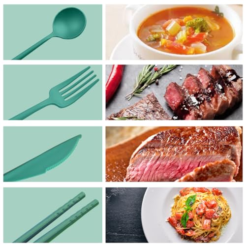 ELANE 4 Sets Reusable Travel Utensils Set with Case,Camping Cutlery Set Reusable Cutlery Set with Case,Utensil Sets for Lunch Picnic Daily Use Outdoor (darkgreen) - color: darkgreen