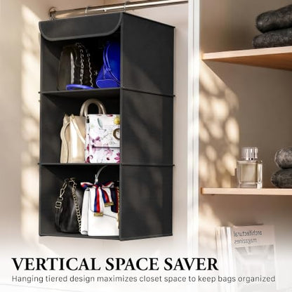 Simple Houseware 3-Shelf Hanging Closet Organizer, Fabric Storage Shelves with 57L Capacity, Black - color: Black