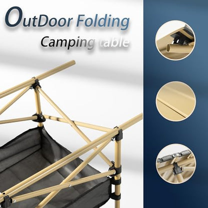 Outdoor Folding Table, Built-in Storage & Carry Bag | Ultralight 7.93LBS, 225LBS Heavy Duty, Aluminum Top, Carbon Steel Frame, for Camping, Picnic, Beach, BBQ - color: Yellow