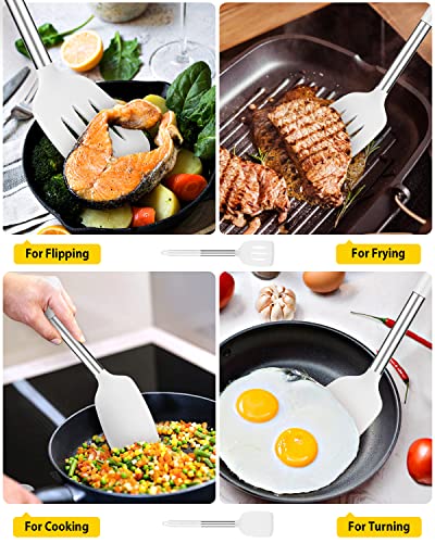Pack of 2 Silicone Solid Turner, Non Stick Slotted Kitchen Spatulas, High Heat Resistant BPA Free Cooking Utensils, Ideal Cookware for Fish, Eggs, Pancakes(White) - color: White