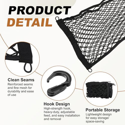 PATIKIL Truck Cargo Net, 28 x 20 Inch Polyester Adjustable Trunk Bed Net Stretchable Mesh Storage Organizer with 8 Hooks Universal for Pickup Trucks SUV Cars, Black - size: 28 x 20 Inch