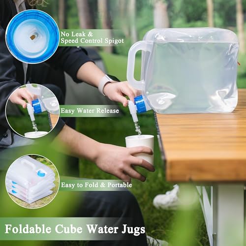 Collapsible Water Container with Spigot & Hook, BPA Free Water Jug, Foldable Carrier Bucket, Water Storage Container for Camping Hiking Survival Kit, 2-Pack (20L/5.3 Gallon) - size: 5.3 Gallon