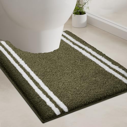 PURRUGS Bathroom Rug Non-Slip Machine Washable 20" x 24" U-Shaped, Super Absorbent and Quick Dry Shaggy Microfiber Bath Mat, Extra Soft and Plush Contour Rug for Toilet Base, Olive Green - color: Olive Green, size: 20" X 24" U-Shaped