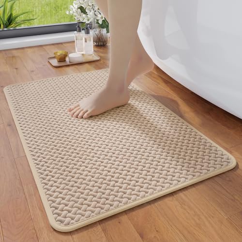 YDKGL Bathroom Rugs Non Slip, Super Absorbent Quick Dry Bath Mats for Bathroom, Foam Weave Texture Thin Bath Rugs Washable with Rubber Backing Fit Under Door Outside Shower,24” x 35“ - color: Brown, size: 24” X 35“