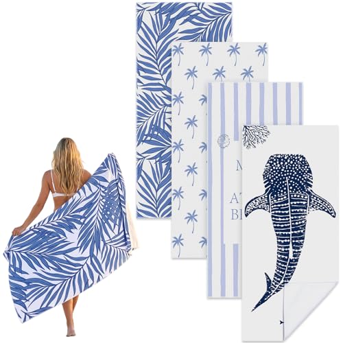 Frienda 4 Pack Microfiber Oversized Lightweight Beach Towel 71x32 in for Women Men Microfiber Quick Dry Sand Free Ocean Coastal Towels for Beach Pool Travel (Summer) - style: Summer