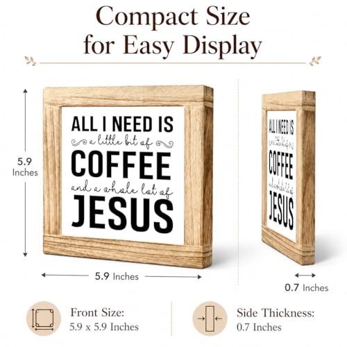 Wood Coffee Sign All I Need Is A Little Bit Coffee And A Whole Lot Of Jesus Farmhouse Coffees Wooden Plaque Handmade Wall Sign for Coffees Bar Kitchen Office Cafe Signs for Home Shelf 5.9x5.9 Inch - color: Coffee 16
