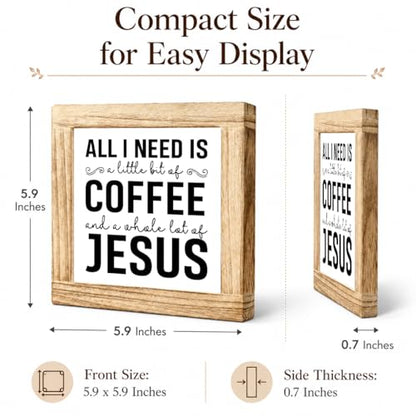 Wood Coffee Sign All I Need Is A Little Bit Coffee And A Whole Lot Of Jesus Farmhouse Coffees Wooden Plaque Handmade Wall Sign for Coffees Bar Kitchen Office Cafe Signs for Home Shelf 5.9x5.9 Inch - color: Coffee 16