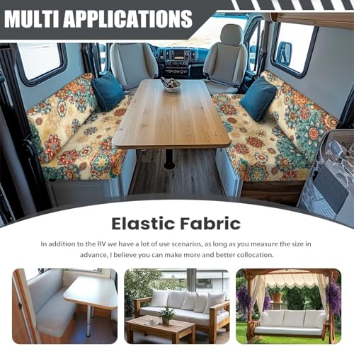 RV Dinette Cushion Covers, Bohemia Flower Elastic RV Seat Covers for Loveseat Slipcovers Stretchable Soft Camper Cushion Covers - color: Bohemia Flower
