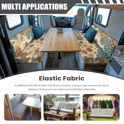 RV Dinette Cushion Covers, Bohemia Flower Elastic RV Seat Covers for Loveseat Slipcovers Stretchable Soft Camper Cushion Covers - color: Bohemia Flower