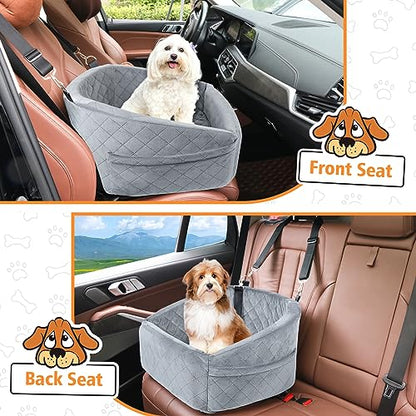 NEEZUKAR Dog Car Seat for Small Dogs,Detachable Washable Dog Booster Seat for Medium Dogs Under 30lbs, Pet Car Seat Travel Bed with Storage Pockets and Dog Safety Belt (Grey) - color: Grey