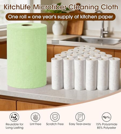 KitchLife Microfiber Cleaning Cloth Roll, 100 Pack - Tear-Away Microfiber Paper Towels, Lint-Free, Reusable, Washable for Kitchen, Car, Dishes, and Sensitive Surfaces (Bean Green) - color: Bean Green, size: 100 Pack