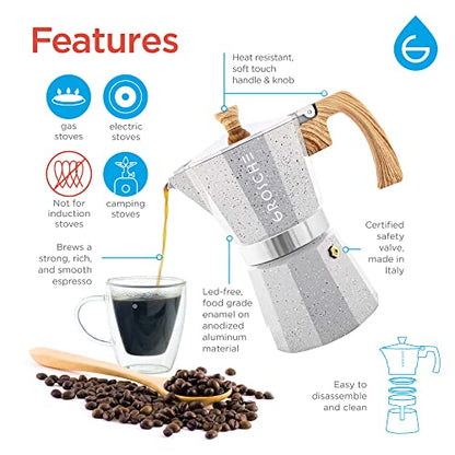 GROSCHE Milano Moka pot, Stovetop Espresso maker, Greca Coffee Maker, Stovetop coffee maker and espresso maker percolator (Grey, 6 cup) - color: Grey, size: 6 espresso cups
