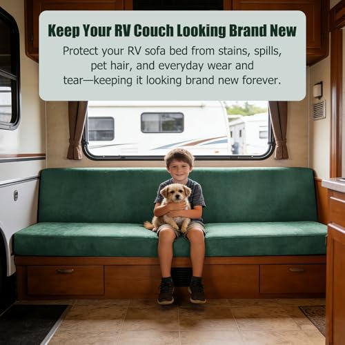 2 Piece RV Couch Covers for Sofa Bed, Stretch Elastic Camper Slipcover for RV Jackknife Sofa Bed, Washable Anti-Slip Furniture Protector, Pet Friendly & Wrinkle Free (Green) - color: Green