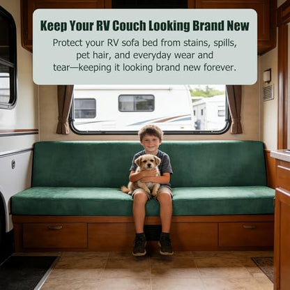 2 Piece RV Couch Covers for Sofa Bed, Stretch Elastic Camper Slipcover for RV Jackknife Sofa Bed, Washable Anti-Slip Furniture Protector, Pet Friendly & Wrinkle Free (Green) - color: Green