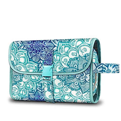 Fintie Portable Toiletry Cosmetic Travel Bag, Large Water Resistant Hanging Makeup Organizer Storage Pouch Case for Women Girls (Emerald Illusions) - color: Emerald Illusions