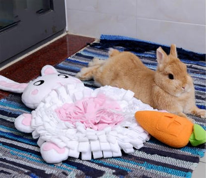 Ferret Cats Snuffle Mat Fleece Foraging Mats Interactive Feeding Toy Small Animal Rabbit Guinea Pig Rat Hamster Anti Slip Treat Dispenser Slow Feeder (Bunny) - color: Bunny