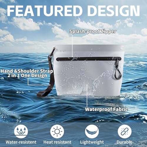 2L Waterproof Bag Fanny Pouch for Phone Passport Purse, Handle & Adjustable Strap for Swim, Travel, Beach - color: Grey