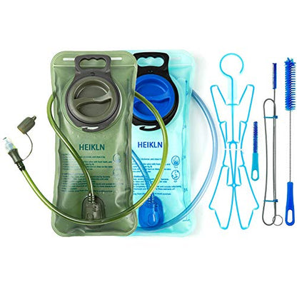 HEIKLN Hydration Bladder 1.5L-2L-2.5L-3L,Leak Proof Water Reservoir, BPA Free Military Water Storage Bladder Bag Hydration Pack Replacement Easy Clean for Bicycling Hiking Camping Hunting Running - color: 2L Blue+Green With Clean Kit