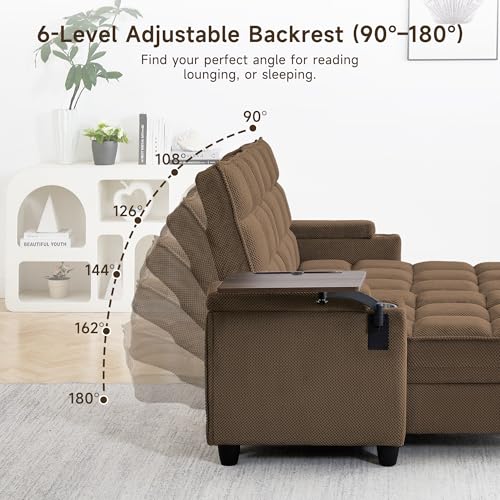 oaaktu 70.9-inch Double Lounge Chair with 360 Degree Rotating Side Table, armrest Storage Space, Ultra Fast Charging USB Port, Living Room or Bedroom Pillows - color: Coffee