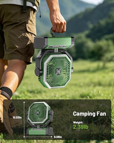 Allsion Camping Fan - 24000mAh Portable Fan, Rechargeable Fan with Light & Remote, Battery Powered Fan 4 Speed Strong Airflow, Desk/Camping/Outdoor/Gym Fan for Office Travel Treadmill Camping Gear