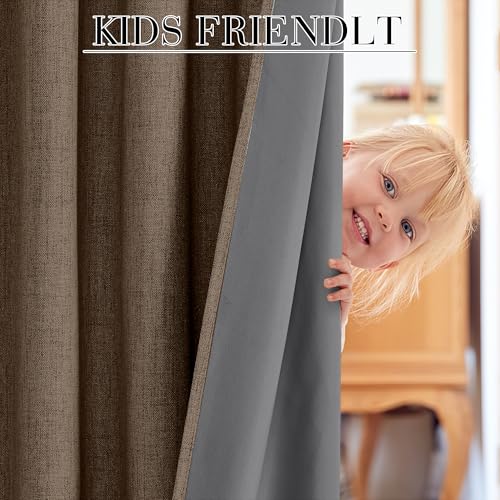 RYB HOME Brown 100% Blackout Curtains 63 inch Long, Light Blacking & Thermal Insulated Linen Curtains for Nursery/Bedroom/Boys'Room, Back Tab & Rod Pocket Window Treatment, W52 x L63, 2 Panels - color: Brown, size: 52"W x 63"L (Pack of 2)