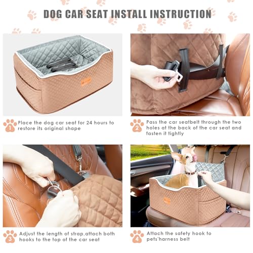 AlfaTok Memory Foam Booster Dog Car Seat Medium Dogs, Elevated Pet Car Seat Under 45 LBS, Detachable Washable, Anti-Slip Dog Booster Seat for Car Back Seat Only, Travel Dog Car Bed, Dog Seat Belt - color: Brown