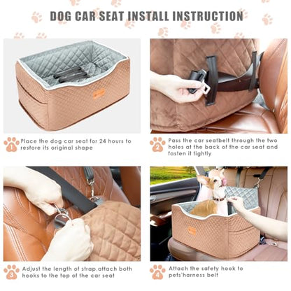 AlfaTok Memory Foam Booster Dog Car Seat Medium Dogs, Elevated Pet Car Seat Under 45 LBS, Detachable Washable, Anti-Slip Dog Booster Seat for Car Back Seat Only, Travel Dog Car Bed, Dog Seat Belt - color: Brown