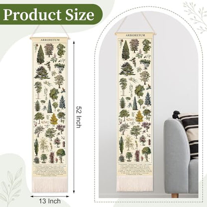 Feifeiya Vintage Plants Vertical Tapestry Wall Hanging Long Narrow Wall Art Fabric Earthy Art Hanging Reference Illustrative Botanical Tassel Tapestry for Plant Lovers