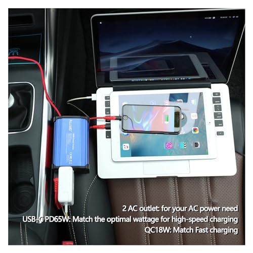 ALLWEI 300W Car Power Inverter, DC 12V to 110V AC Converter Car Plug Adapter Outlet with 65W PD USB-C & 18W USB-A Fast Charge, Car Cigarette Lighter Car Charger for Phone, Laptop on Road Trip-Blue - color: PD65W-Blue