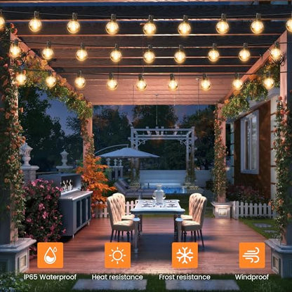 OHLUX 60FT Solar Globe String Lights Outdoor, Shatterproof Solar Patio Lights with Remote, 27 Dimmable LED Filament G40 Bulbs, 2200K Soft Warm White Edison Hanging Light for Outside Backyard Deck - size: 60FT