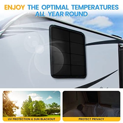 funomo RV Large Side Window Shade, 30 × 26 inch Foldable Magnet RV Blackout Window Cover, Keystone Outback Travel Trailer Side Windows Cover, UV Rays Protection Waterproof Thickened Oxford (Black) - color: Black-Blue Label, size: 30"L× 26"W