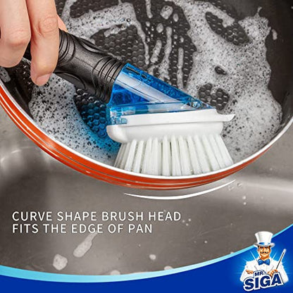 MR.SIGA Soap Dispensing Dish Brush, Kitchen Brush for Pot Pan Sink Cleaning, Black, Pack of 2