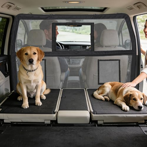 57" Wide Dog Car Barrier with Window & Steel Frame, Universal Fit for Cars, Sedans,SUVs,and Trucks, Car Barrier for Escape-Proof, Vehicle Gate for Dog Travel - size: Large 57"*33"