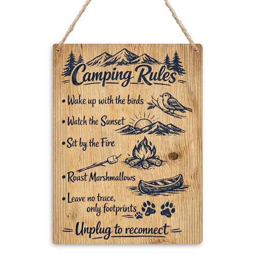 Camping Rules Wooden Signs - RV Decorations for Inside Camper, RV Camper Gifts, Camper Wall Decor, Funny Camping Camper Hanging Plaque Signs for RV 8x10 Inch - color: Rules 8x10