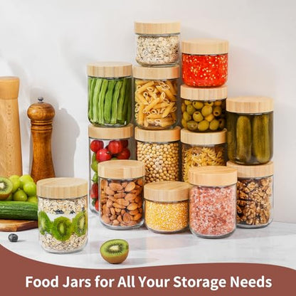 DRKIO 10 Oz Overnight Oats Containers with Bamboo Lids - 4 Pack Glass Storage Jars with Airtight Lids Wide Mouth Mason Food Jars Great for Meal Prep Salad Chia Pudding Snacks Yogurt Sugar Spice - color: 10 Oz - Natural