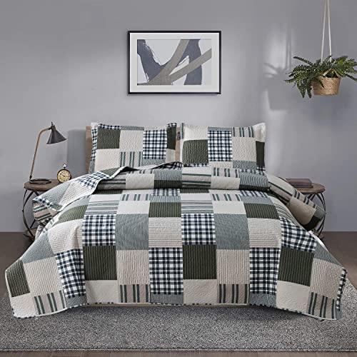 Jessy Home Bedspread Set King Size Quilt Set Bedding Lightweight Bedspread Plaid Patchwork Bedding Reversible Quilt Stripe Line Style Mens Quilts Coverlet Soft Breathable Bedspread King Bed - color: Line Plaid Patchwork, size: King