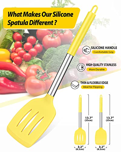 Pack of 2 Silicone Solid Turner, Non Stick Slotted Kitchen Spatulas, High Heat Resistant BPA Free Cooking Utensils, Ideal Cookware for Fish, Eggs, Pancakes(Yellow) - color: Yellow