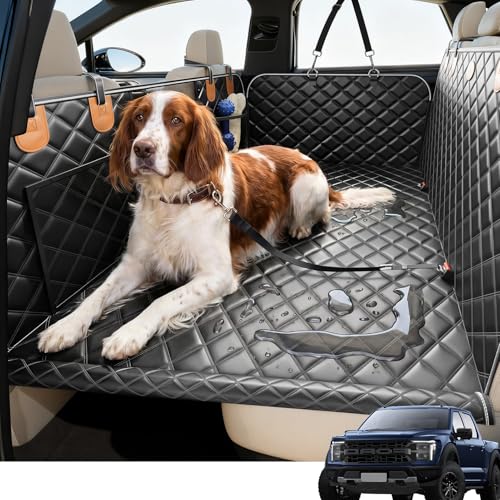 【Hard Bottom But SoftTouch】Car Seat Cover for dogs,Truck Back Seat Extender | 600lb Support, Dual Locked Edge, 100% Waterproof, Anti-Scratch Protector for Full Size SUV / Truck / MPV - color: Black-Brown, size: XL (Plus for Full-Size Truck/SUV)