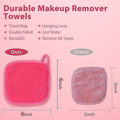 Makeup Remover Cloth, 6" x 6" Make Up Towels Reusable Face Cloth for Washing Face, 12 Pack Makeup Remover Pads Microfiber Face Washcloth with Mesh Bag, Just Water, Grey/Purple/Pink - color: MixColor-2