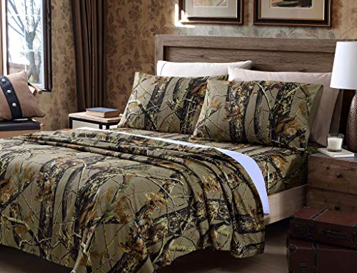 Chezmoi Collection Salem 3-Piece Cabin Lodge Forest Woods Sheet Set - Nature Camo Tree Leaves Printed Soft Microfiber Sheets - Twin, Natural - color: Natural, size: Twin