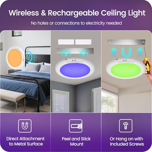 Motion Sensor Rechargeable Shower Light for Inside Shower with Remote, RGBW Battery Operated Ceiling Light, Wireless, Color-Changing Ambient Light, Warm-to-Cool Whites, Dimmable, Timer, Magnetic - style: RGB Color & White