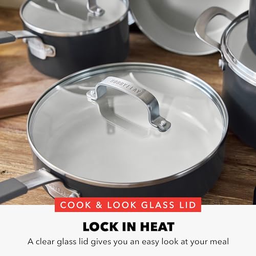 GreenPan x Bobby Flay 13 Piece Nonstick Cookware Pots and Pans Set, PFAS-Free Diamond Ceramic, Induction Suitable, Easy Clean Dishwasher & Oven Safe, Stay-Cool Silicone Handles, Glass Lids, Graphite - color: Graphite