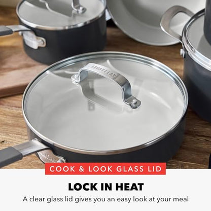 GreenPan x Bobby Flay 13 Piece Nonstick Cookware Pots and Pans Set, PFAS-Free Diamond Ceramic, Induction Suitable, Easy Clean Dishwasher & Oven Safe, Stay-Cool Silicone Handles, Glass Lids, Graphite - color: Graphite