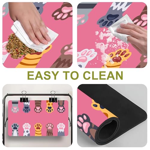 Cat Food Mat Pet Feeding Mat Paw 12" X 20" Non-Slip Super Absorbent, Dog Food Mat Pet Supplies for Floor (Pink) - color: Pink