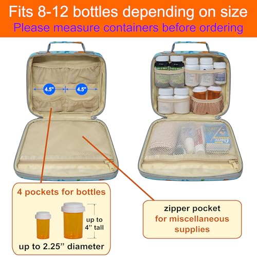 Medium Travel Pill Bottle Organizer, Child Medicine Bag with Zipper Toy, Carrier for Kids Medications and Medical Supplies - Dinosaurs - color: - M Kid Dinosaurs