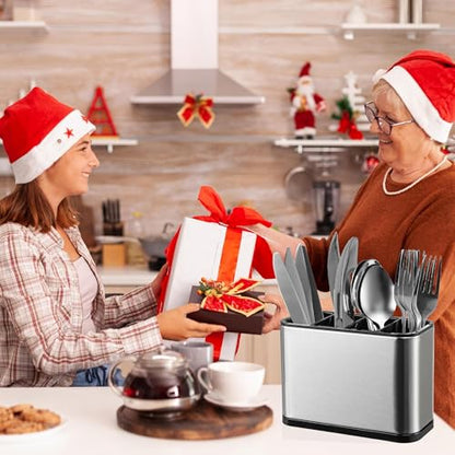 LIBODOUR Utensil Holder,Stainless Steel Caddy Counter,Spoon holder,4 Compartments Silverware Caddy,Capacity Flatware Spoon Fork Tool Cutlery Holder（Silvery） - color: silvery