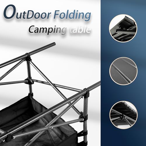 Outdoor Folding Table, Built-in Storage & Carry Bag | Ultralight 7.93LBS, 225LBS Heavy Duty, Aluminum Top, Carbon Steel Frame, for Camping, Picnic, Beach, BBQ - color: Black