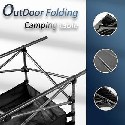 Outdoor Folding Table, Built-in Storage & Carry Bag | Ultralight 7.93LBS, 225LBS Heavy Duty, Aluminum Top, Carbon Steel Frame, for Camping, Picnic, Beach, BBQ - color: Black